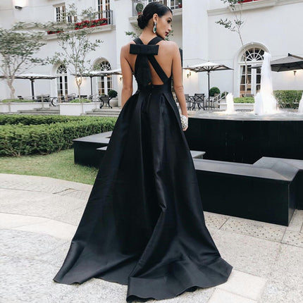 Satin Prom Dresses for Women Sleeveless Backless Long Formal Party Evening Gowns