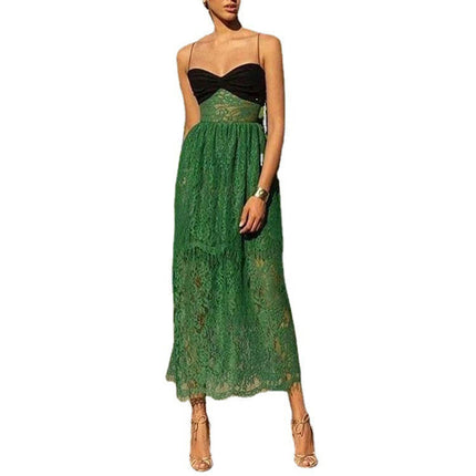 Womens Summer Floral Lace Dresses Spaghetti Strap Sleeveless Midi Dress