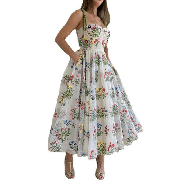 Women Floral Embroidery Dress Cocktail Swing Party Prom Tulle Evening Dress