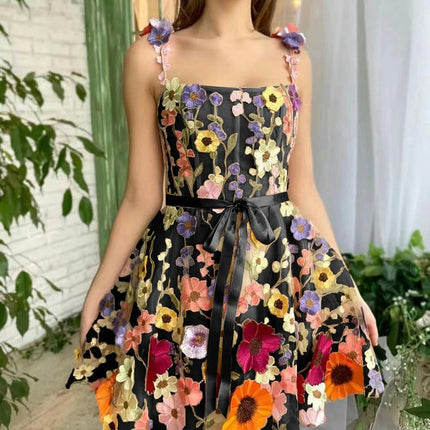 Tulle Homecoming Dresses Flower Embroidery Short Formal Evening Party Gowns for Teens