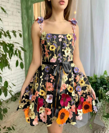 Tulle Homecoming Dresses Flower Embroidery Short Formal Evening Party Gowns for Teens