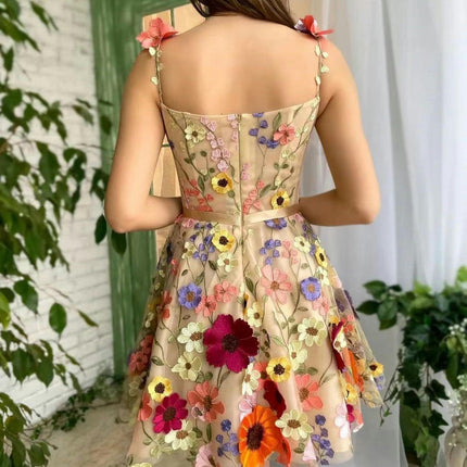 Tulle Homecoming Dresses Flower Embroidery Short Formal Evening Party Gowns for Teens