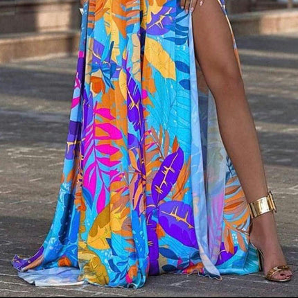 Women Summer Boho Long Dresses Spaghetti Strap Deep V Neck Floral Flowy Maxi Dress