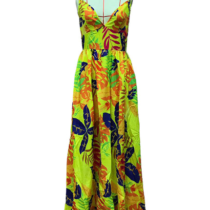 Women Summer Boho Long Dresses Spaghetti Strap Deep V Neck Floral Flowy Maxi Dress