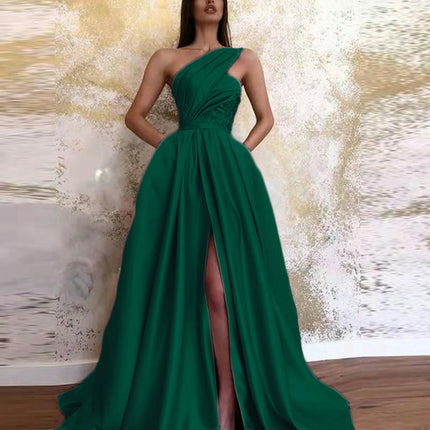 Women's One Shoulder Dresses Long A Line Flowy Formal Dresses with Slit