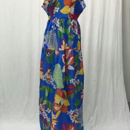 Womens Summer Maxi Dress V Neck Floral Spaghetti Strap Backless Beach Dresses