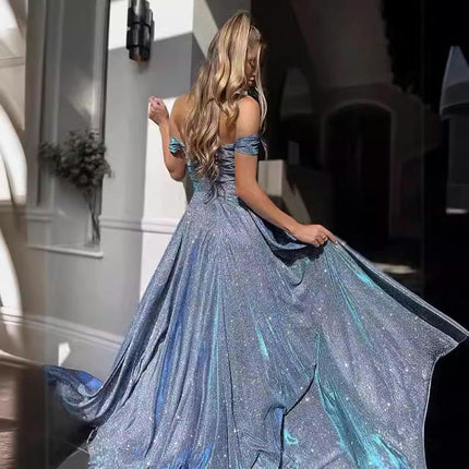 Women Sequin Prom Dresses Off Shoulder Slit Long Formal Evening Sparkly Party Dress