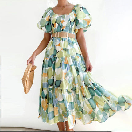 Women Summer Casual Bohemian Floral Dresses Off The Shoulder Puff Short Sleeve Maxi Dress