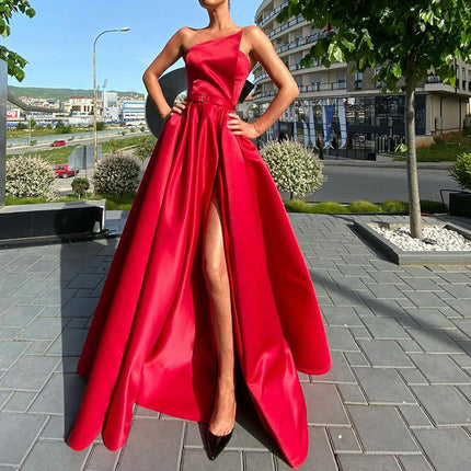 Women's Prom Dresses Strapless Long Satin Formal Dresses Evening Gowns Slit Dresses