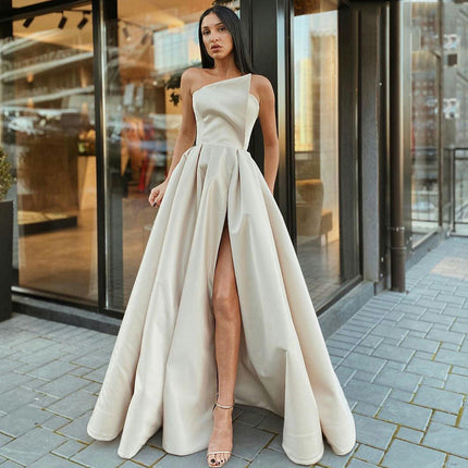 Women's Prom Dresses Strapless Long Satin Formal Dresses Evening Gowns Slit Dresses