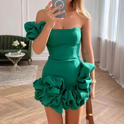 3D Flower Cocktail Dress for Teens One Shoulder Dresses Sexy Bodycon Short Prom Party Gowns