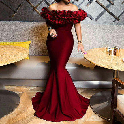 Women's Mermaid Prom Dresses Long Ruffled Off The Shoulder Formal Evening Gowns