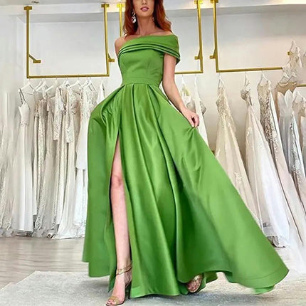 Women's Off Shoulder Prom Dresses A Line Split Long Wedding Party Dress Formal Ball Gown