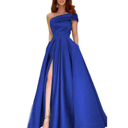 Women's Off Shoulder Prom Dresses A Line Split Long Wedding Party Dress Formal Ball Gown