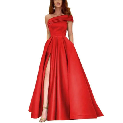 Women's Off Shoulder Prom Dresses A Line Split Long Wedding Party Dress Formal Ball Gown