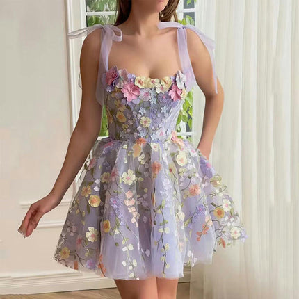 Floral Lace Applique Short Homecoming Dresses Embroidery Tulle Prom Dress A-line Cocktail Dresses