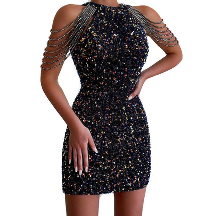 Short Sequin Halter Dresses for Teens Prom Dresses Sparkly Bodycon Mini Cocktail Party Gowns