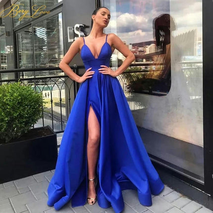 Women Party Sexy V Neck Slit Prom Maxi Dress Formal Elegant Evening Gowns Dresses