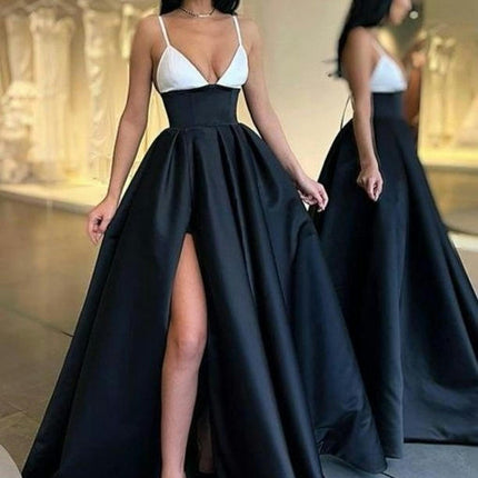 Women Party Sexy V Neck Slit Prom Maxi Dress Formal Elegant Evening Gowns Dresses