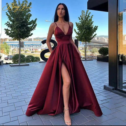 Women Party Sexy V Neck Slit Prom Maxi Dress Formal Elegant Evening Gowns Dresses