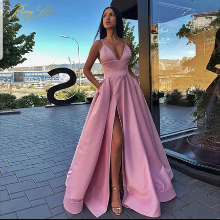 Women Party Sexy V Neck Slit Prom Maxi Dress Formal Elegant Evening Gowns Dresses