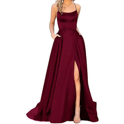 Women Formal Party Sexy Sleeveless Backless Slit Maxi Dress Elegant Evening Dresses