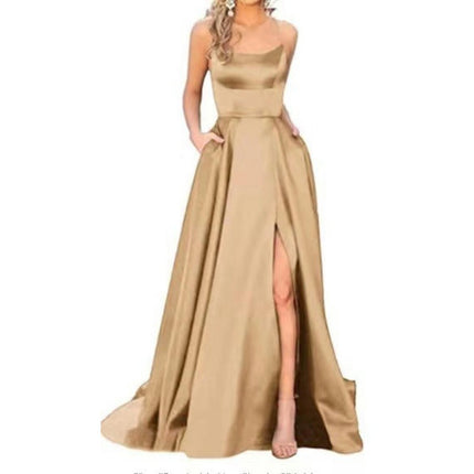 Women Formal Party Sexy Sleeveless Backless Slit Maxi Dress Elegant Evening Dresses