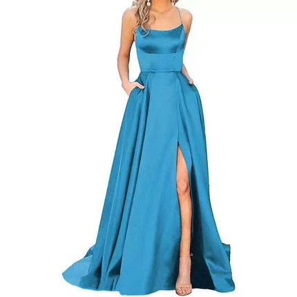 Women Formal Party Sexy Sleeveless Backless Slit Maxi Dress Elegant Evening Dresses