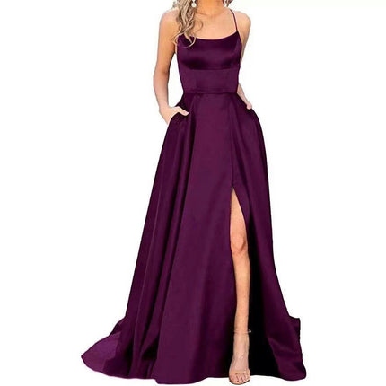 Women Formal Party Sexy Sleeveless Backless Slit Maxi Dress Elegant Evening Dresses