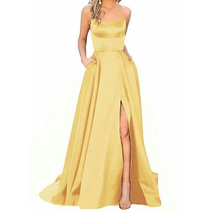 Women Formal Party Sexy Sleeveless Backless Slit Maxi Dress Elegant Evening Dresses