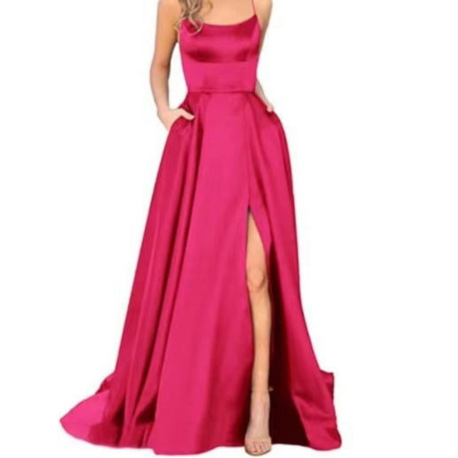 Women Formal Party Sexy Sleeveless Backless Slit Maxi Dress Elegant Evening Dresses