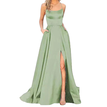 Women Formal Party Sexy Sleeveless Backless Slit Maxi Dress Elegant Evening Dresses 1