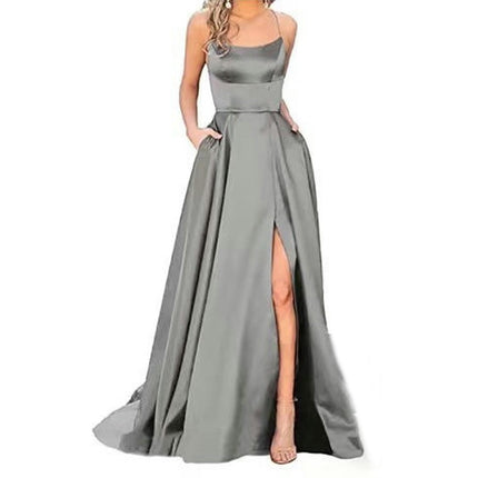 Women Formal Party Sexy Sleeveless Backless Slit Maxi Dress Elegant Evening Dresses