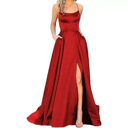 Women Formal Party Sexy Sleeveless Backless Slit Maxi Dress Elegant Evening Dresses