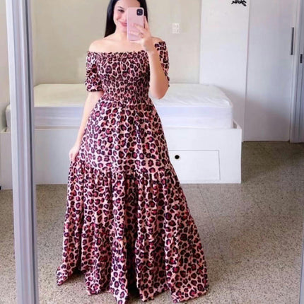 Women's Boho Floral Maxi Dress Puff Short Sleeve Off The Shoulder A Line Smocked Long Dresses