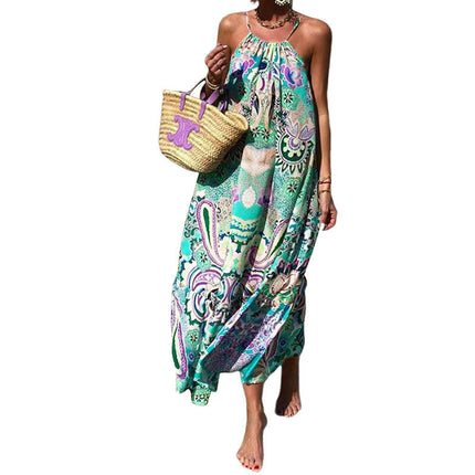 Women's Summer Dresses Halter Neck Sleeveless Loose Flowy Boho Floral Maxi Dress