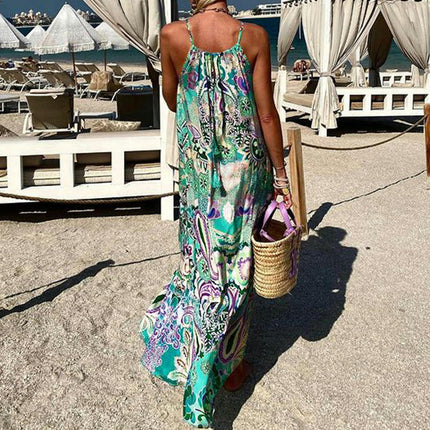 Women's Summer Dresses Halter Neck Sleeveless Loose Flowy Boho Floral Maxi Dress