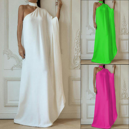 Women's Summer Maxi Dresses Halter Neck One Shoulder Loose Long Gown Dress