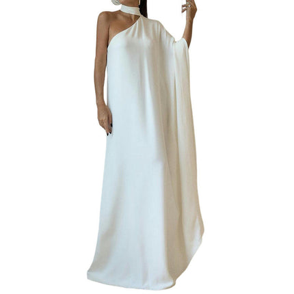 Women's Summer Maxi Dresses Halter Neck One Shoulder Loose Long Gown Dress