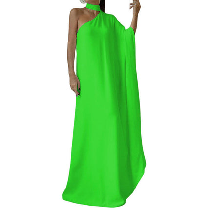 Women's Summer Maxi Dresses Halter Neck One Shoulder Loose Long Gown Dress