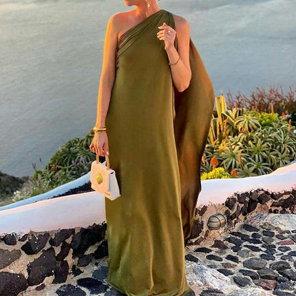 Women's Summer Maxi Dresses One Shoulder Split Loose Long Gown Dress