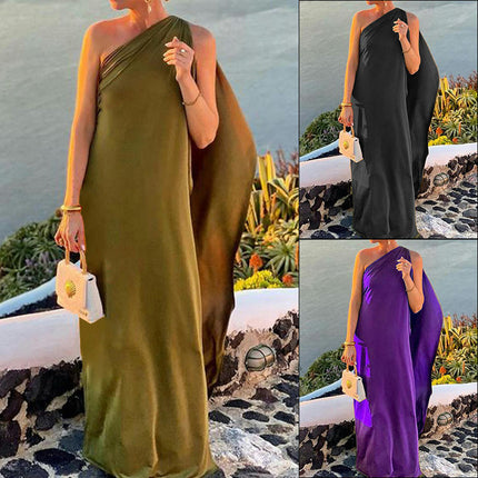 Women's Summer Maxi Dresses One Shoulder Split Loose Long Gown Dress