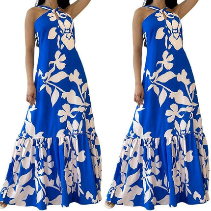 Women's Summer Dresses Halter Neck Sleeveless Flowy A Line Boho Maxi Dress