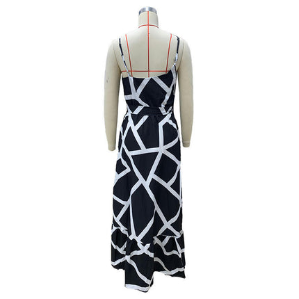 Women's Summer Maxi Dress Wrap V Neck Spaghetti Strap Sleeveless Split Flowy Long Dresses