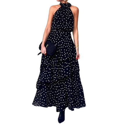 Women's Summer Floral Maxi Dress Sleeveless Halter Neck Flowy Ruffle Tie Long Dresses