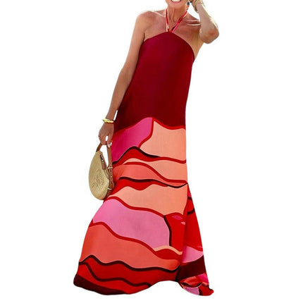 Womens Summer Dresses Casual Loose Halter Neck Long Sundress Sleeveless Maxi Beach Dress