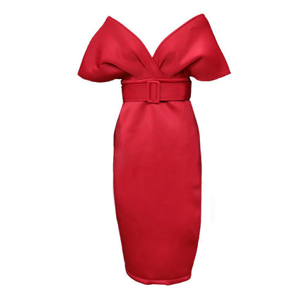 Women's Sexy Off Shoulder Backless Midi Dress Bodycon Wedding Guest Pencil Dresses