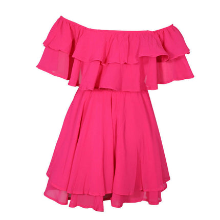 Women's Ruffled Off The Shoulder Mini Dress Summer Sleeveless Layered Chiffon Dresses