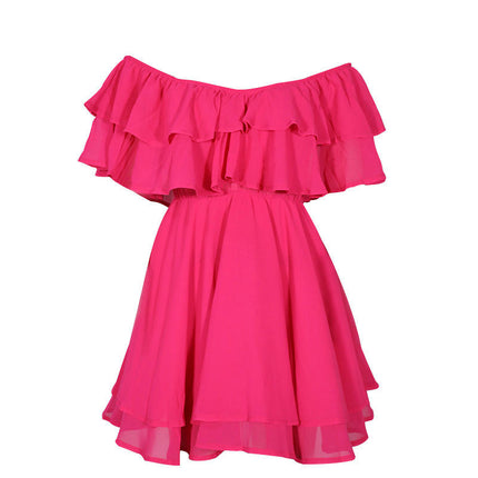 Women's Ruffled Off The Shoulder Mini Dress Summer Sleeveless Layered Chiffon Dresses