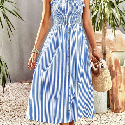 Women's Summer Dresses Spaghetti Strap Sleeveless Smocked A-Line Boho Flowy Midi Dress